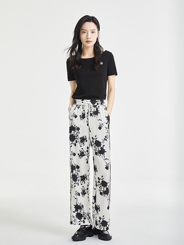 迪笛欧女装2023春夏季白色阔腿裤
