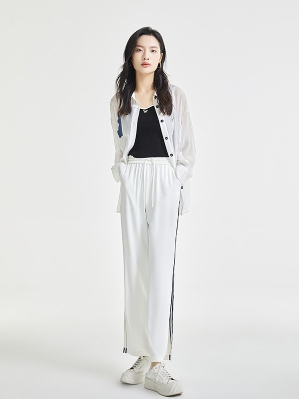 迪笛欧女装2023春夏季白色阔腿裤
