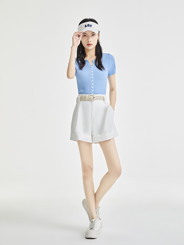 迪笛欧女装2023春夏季蓝色T恤