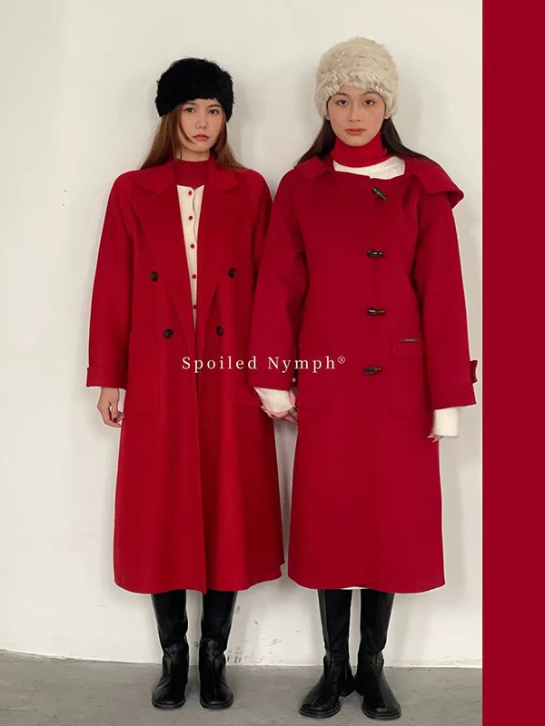 妲小姐女装2022秋冬季红色大衣