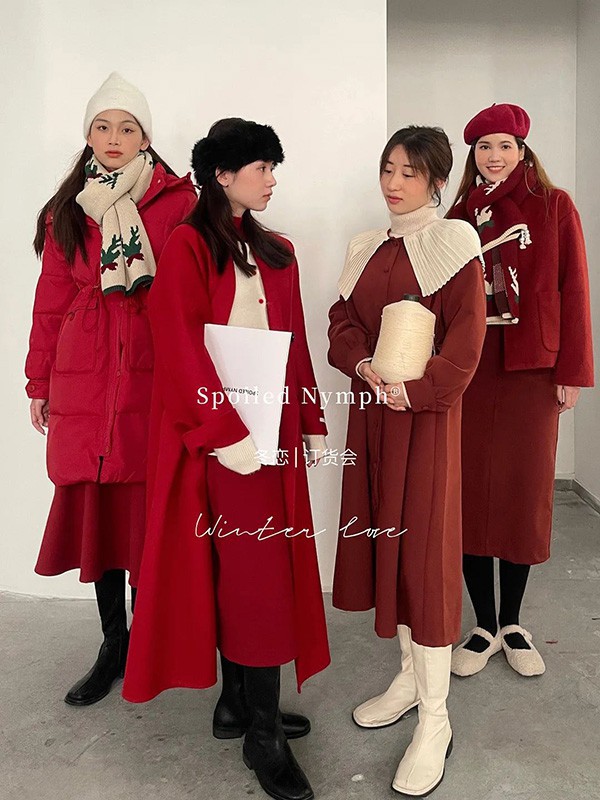 妲小姐女装2022秋冬季红色大衣