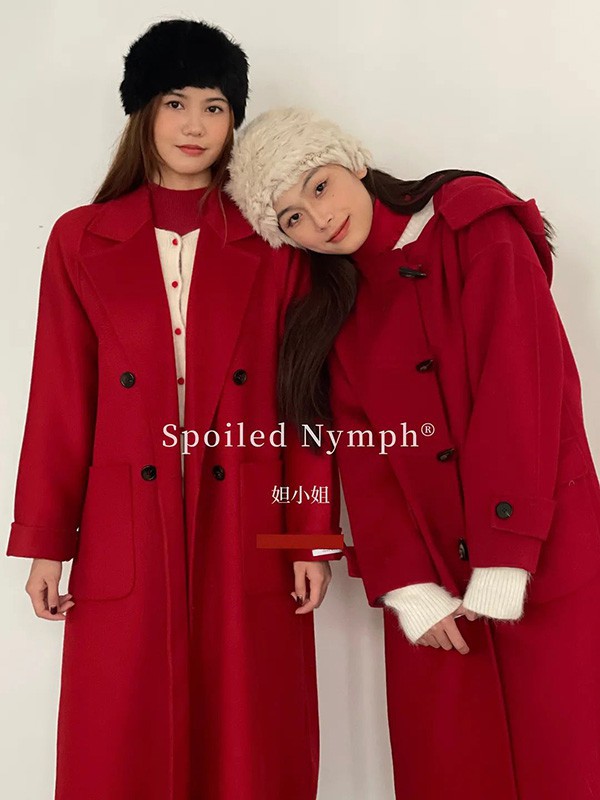 妲小姐女装2022秋冬季红色大衣