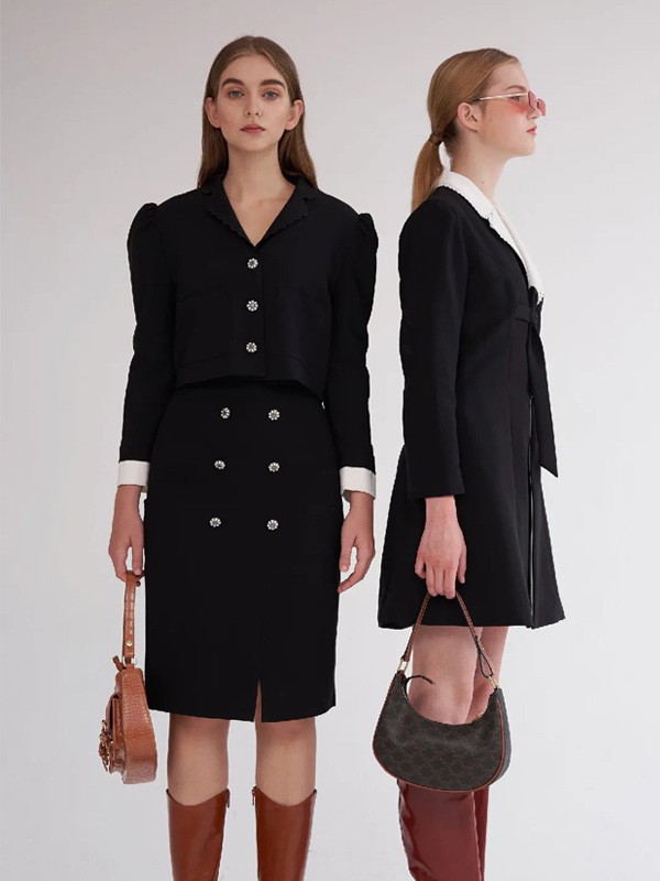 妲小姐女装2022秋冬季黑色连衣裙