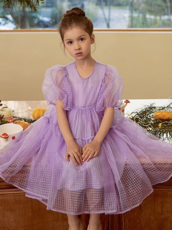 花田彩童装2023春夏季紫色连衣裙