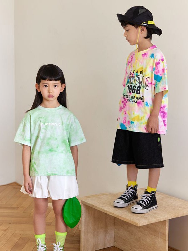 花田彩童装2023春夏季绿色T恤