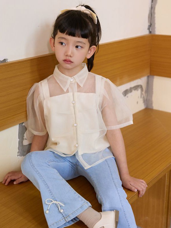 花田彩童装2023春夏季黄色衬衫