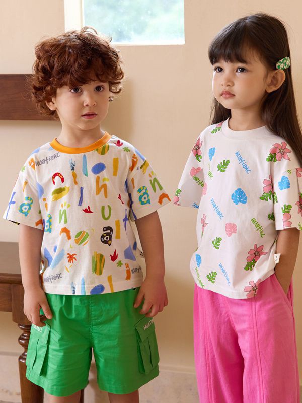 花田彩童装2023春夏季白色T恤