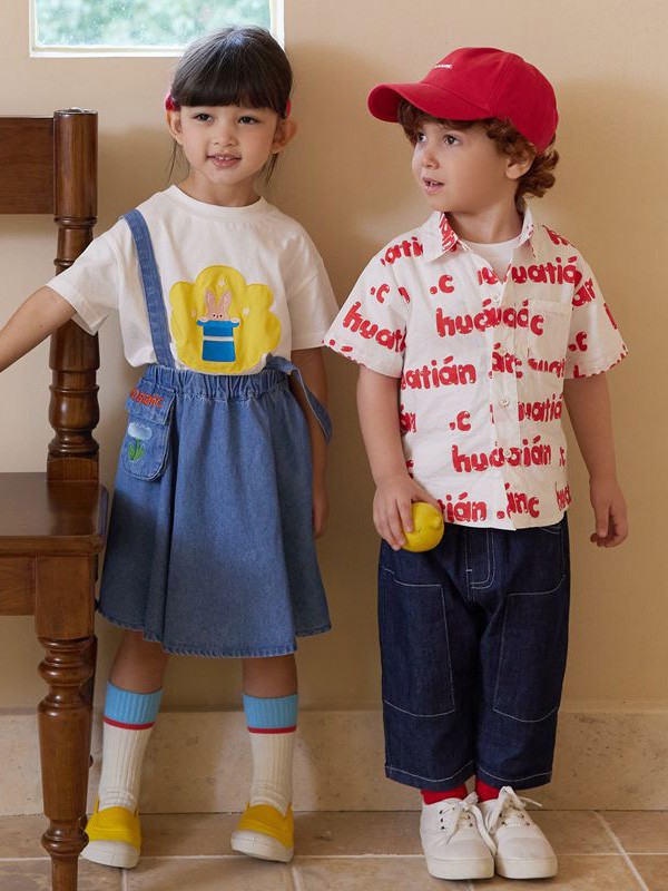 花田彩童装2023春夏季白色T恤