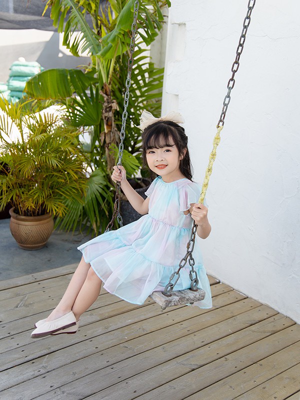 田田小象2023春夏季蓝色连衣裙