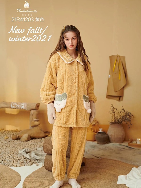 千百棉内衣2022秋冬季黄色家居服