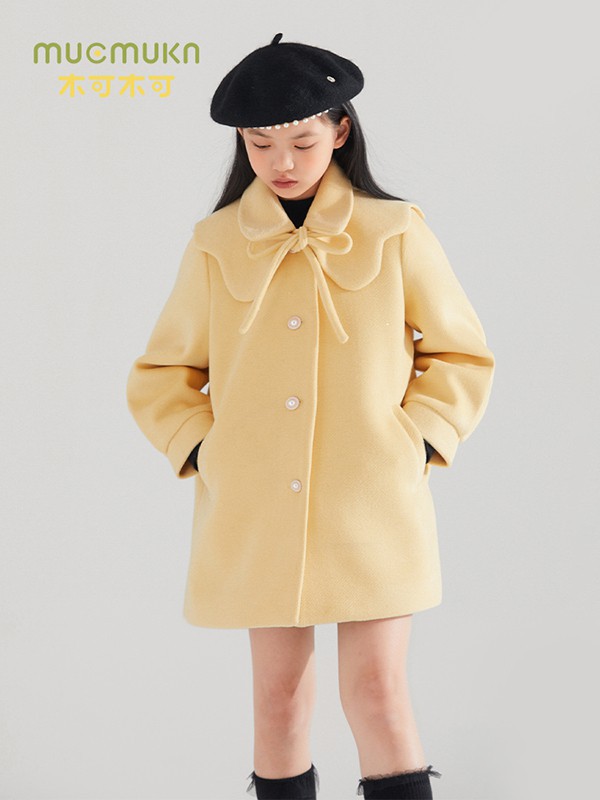 木可木可童装2022秋冬季黄色大衣