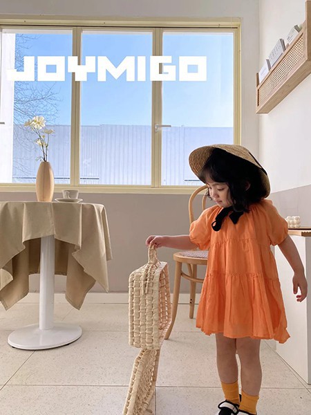 秋米果童装2023春夏季橙色连衣裙