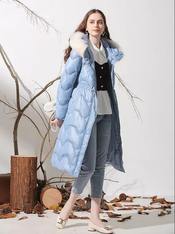 领卉女装2022秋冬季蓝色棉服