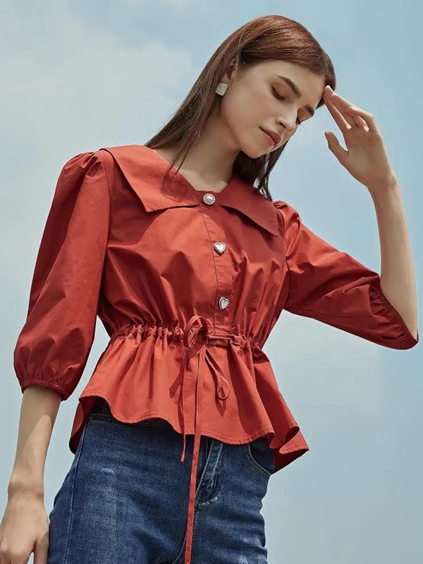 潘洛希女装2023春夏季橙色衬衫