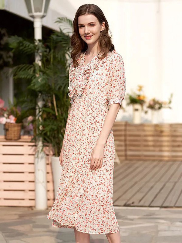 欧禾女装2023春夏季米色连衣裙