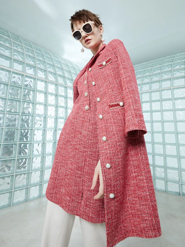 薏名女装2023春夏季粉色大衣