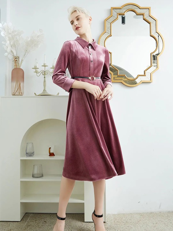 薏名女装2023春夏季粉色衬衫裙