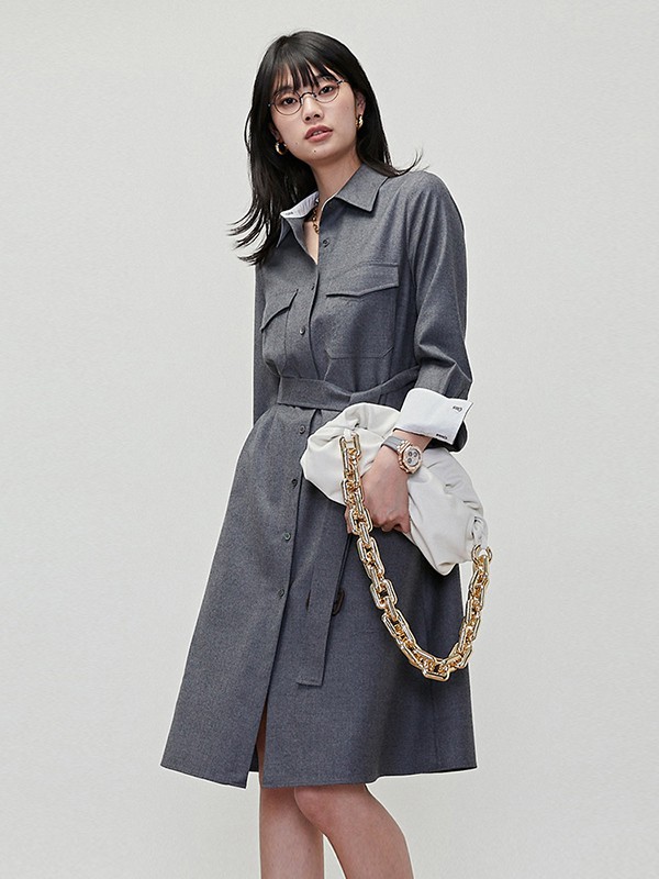 MARIUS女装2023春夏季灰色连衣裙