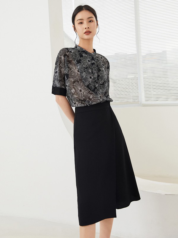 皑如女装2023春夏季黑色半身裙