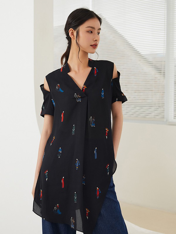 皑如女装2023春夏季黑色连衣裙