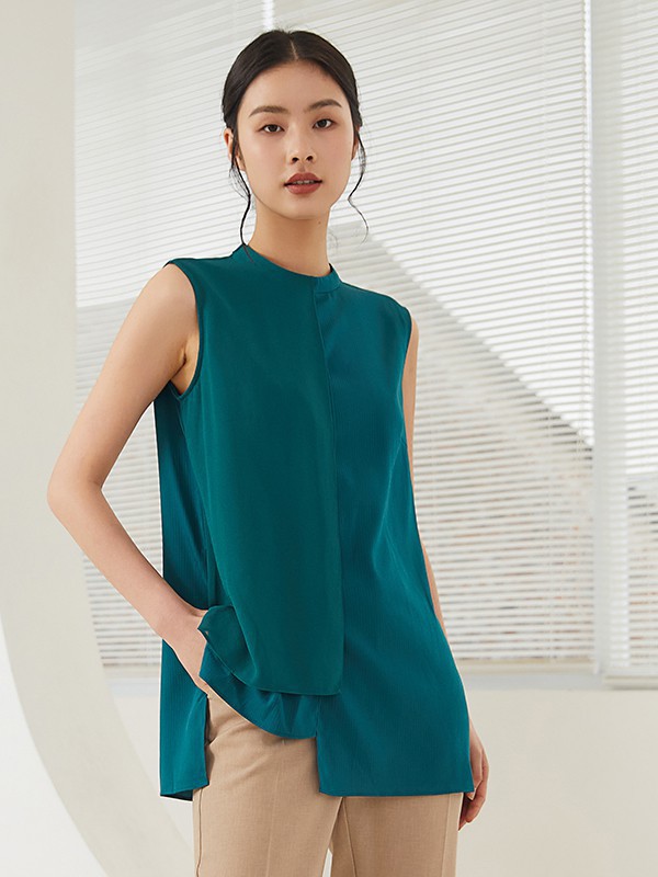 皑如女装2023春夏季军绿色背心