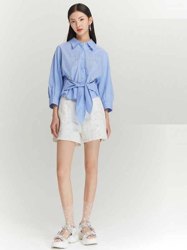 爱丽娜米罗女装2023春夏季蓝色衬衫