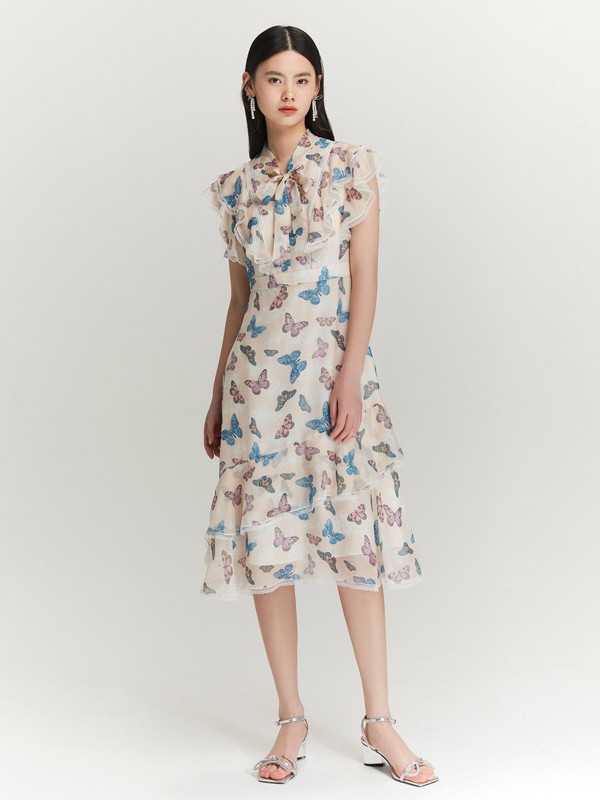 爱丽娜米罗女装2023春夏季白色连衣裙