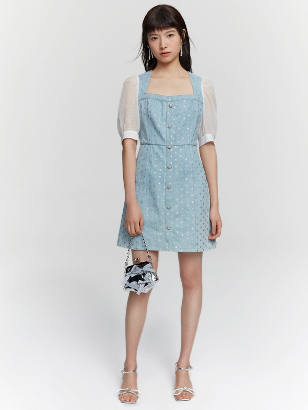 爱丽娜米罗女装2023春夏季蓝色吊带裙