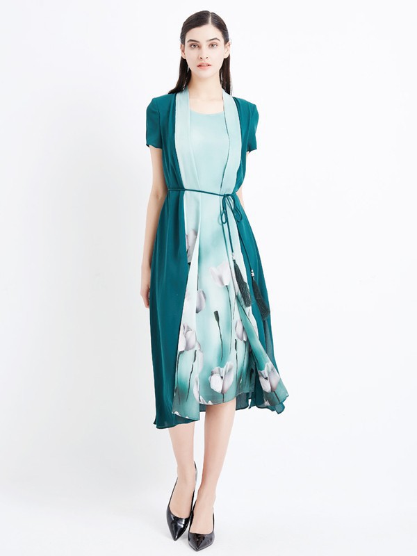 皮尔・卡丹2023春夏季蓝色连衣裙