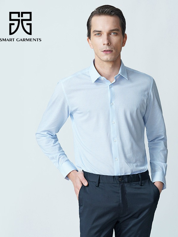 顺美男装2023春夏季蓝色衬衫