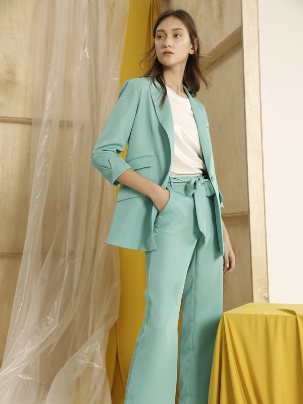 衣之吻女装2023春夏季绿色阔腿裤