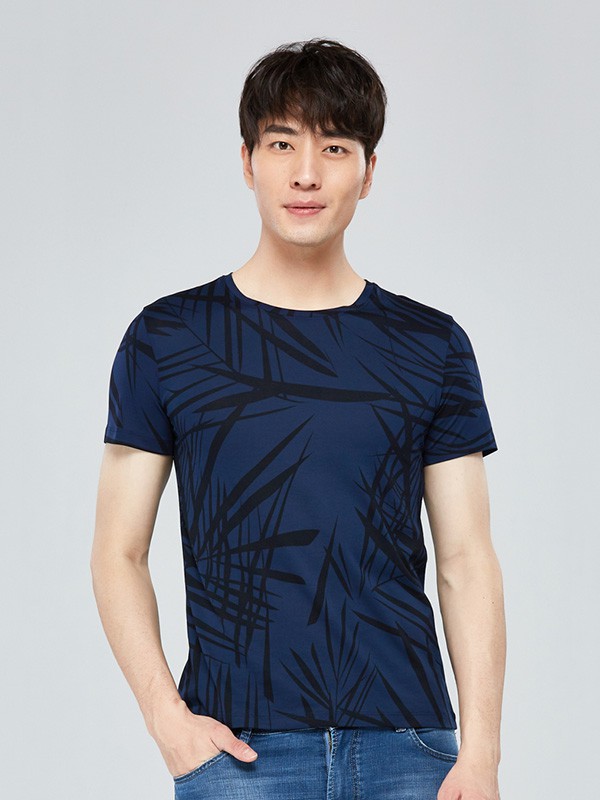 才子休闲装2023春夏季藏蓝色T恤