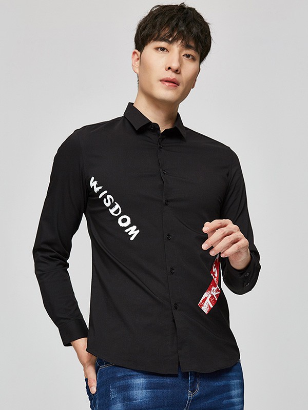 才子休闲装2023春夏季黑色衬衫
