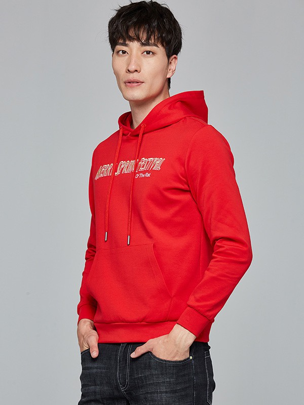 才子休闲装2023春夏季红色卫衣