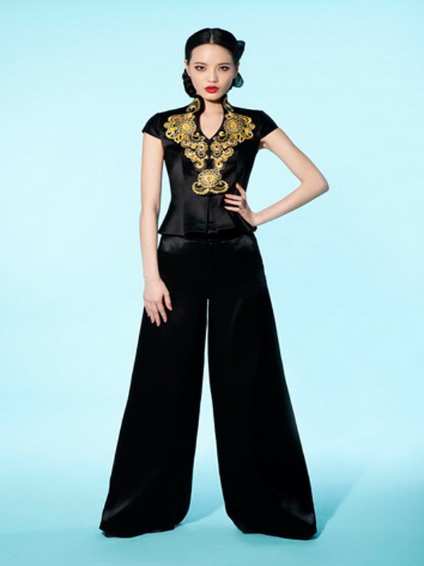 东北虎皮革2023春夏季黑色阔腿裤