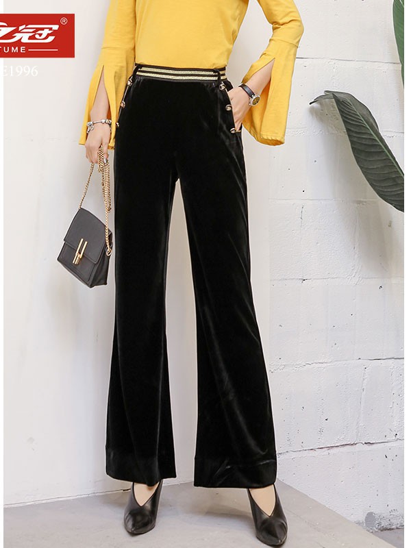 万之冠2023春夏季黑色阔腿裤