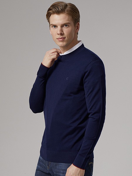 九牧王男装2023春夏季藏蓝色T恤