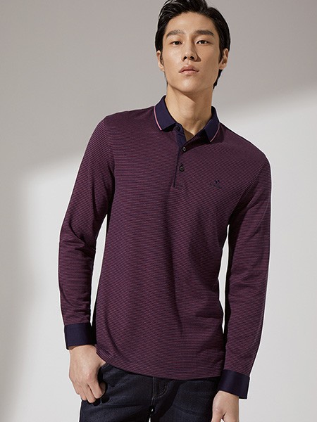 九牧王男装2022春夏季酒红色polo衫