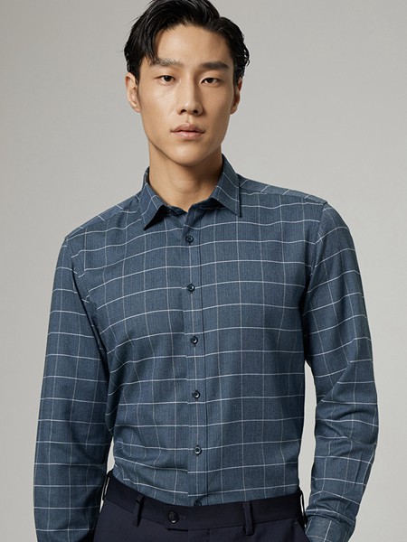 九牧王男装2023春夏季蓝色衬衫