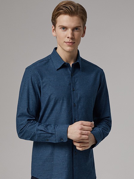 九牧王男装2023春夏季藏蓝色衬衫