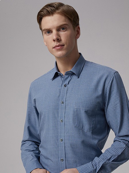 九牧王男装2023春夏季蓝色衬衫