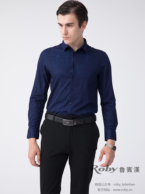 鲁宾汉男装2023春夏季藏蓝色衬衫