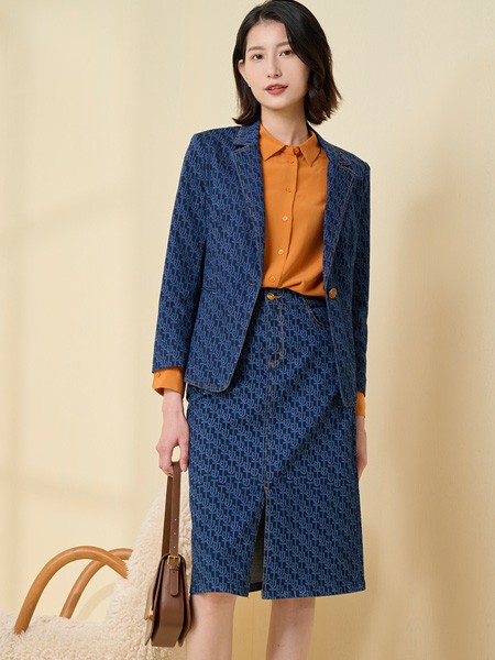 卓影女装2023春夏季藏蓝色包臀裙