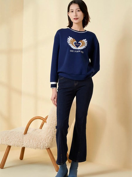 卓影女装2023春夏季藏蓝色T恤