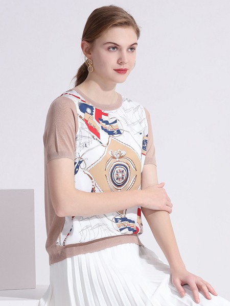 兆君羊衫毛衫2023春夏季拼色T恤