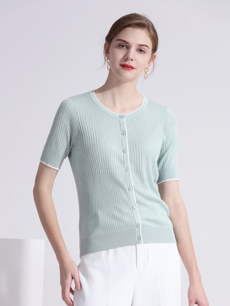 兆君羊衫毛衫2023春夏季绿色T恤