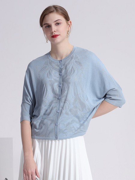 兆君羊衫毛衫2023春夏季蓝色T恤