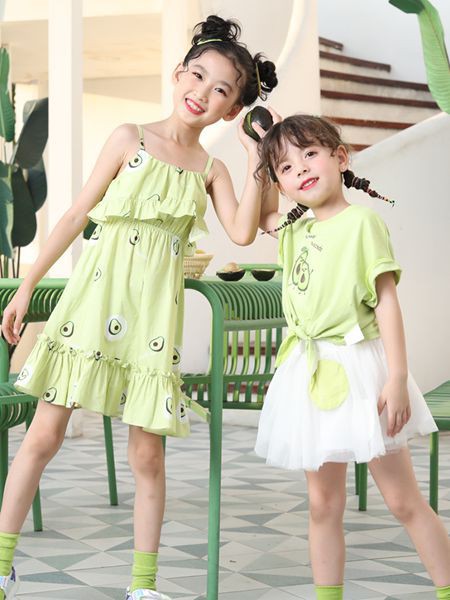 卡儿菲特童装2023春夏季绿色吊带裙