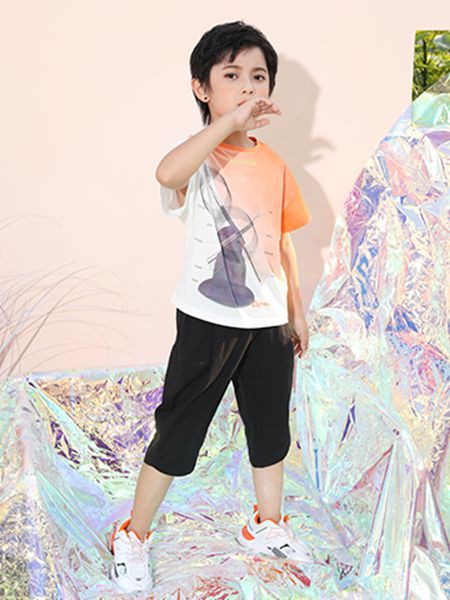 卡儿菲特童装2023春夏季橙色T恤