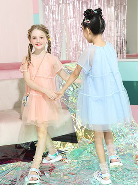 卡儿菲特童装2023春夏季蓝色连衣裙